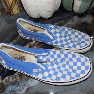 VANS Classic Slip On Checkerboard Blue/White Skateboarding Shoes Size 10.5 Mens
